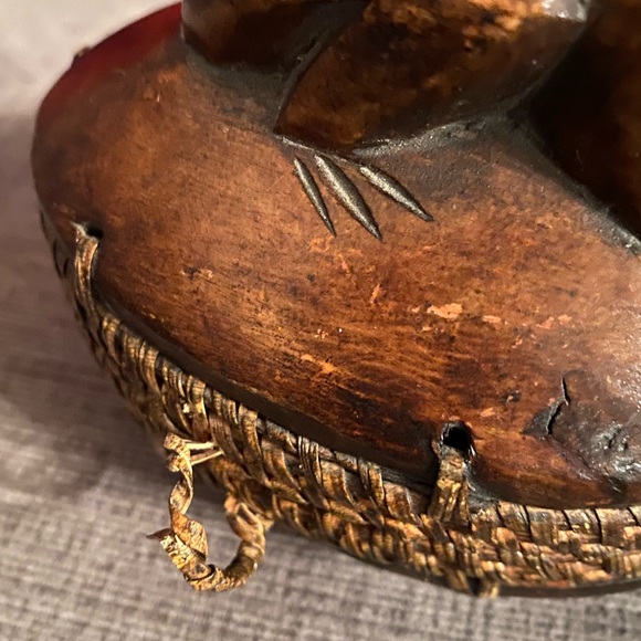 Vintage Indonesian Lombok Hand Carved Frog Woven Bamboo Lid Basket Trinket Box - Picture 12 of 12